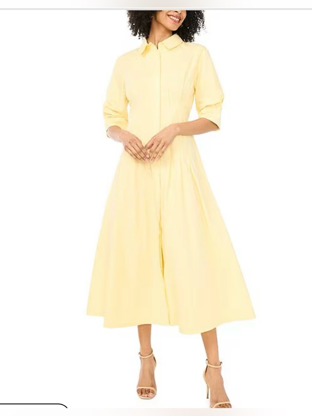 Vince Camuto Classic Collared Yellow Midi Dress